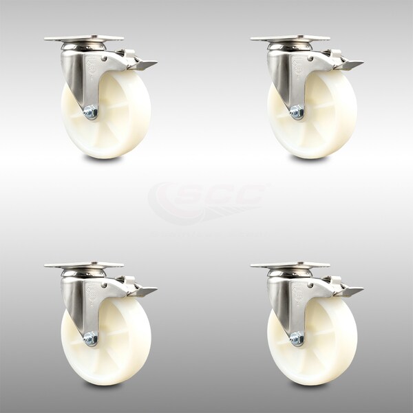 Service Caster 5 Inch 316SS Nylon Wheel Swivel Top Plate Caster Set Total Lock Brake SCC SCC-SS316TTL20S514-NYS-4 - main